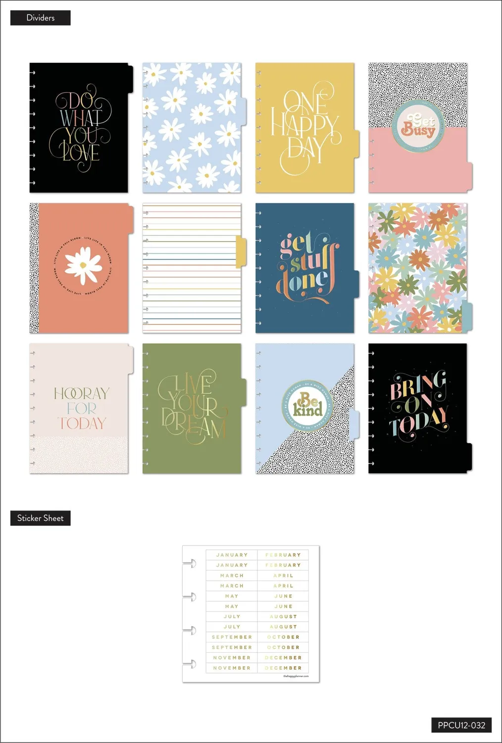 Happy Planner Bright Type agenda horizontal non daté 12 mois