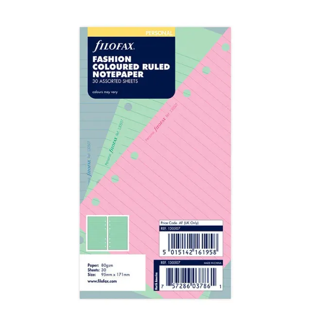 Filofax Fashion recharge lignées couleur Personal 30 feuilles