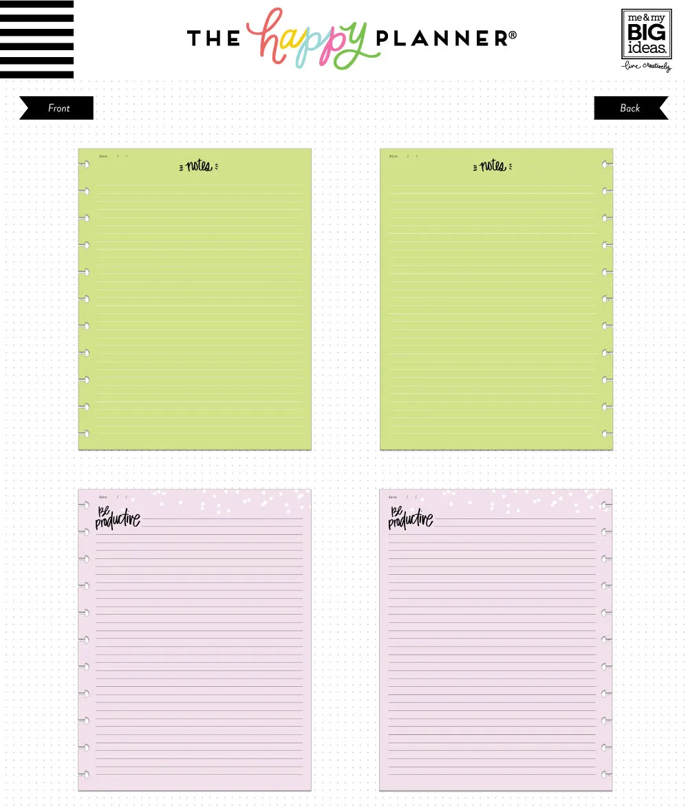 Happy Planner Big papier recharge couleur 40 feuilles