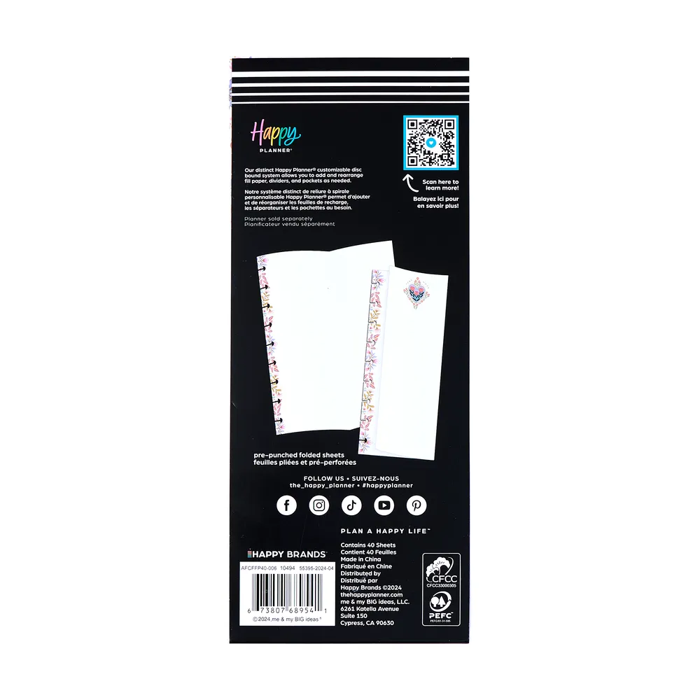 Happy Planner Folk & Flora recharge papier Classic 40 feuilles pliée