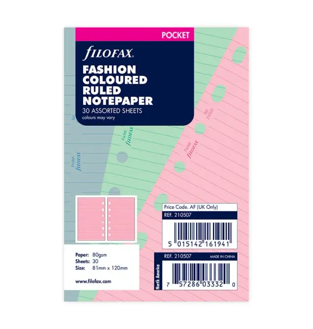 Filofax Fashion recharge lignée Pocket 30 colorée