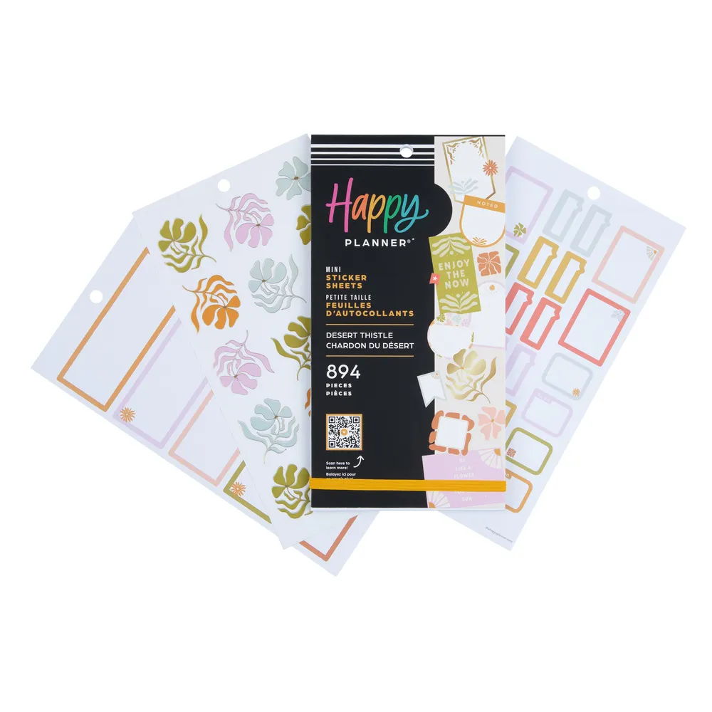 Happy Planner Desert Thistle stickers mini 894 floraux doré