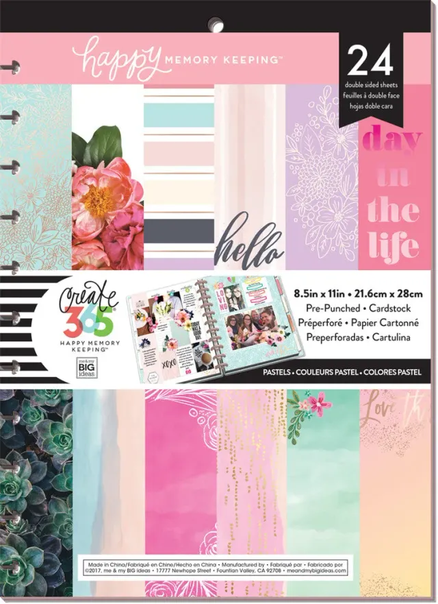 Happy Planner Pastels big bloc cardstock pré-percé 24 feuilles