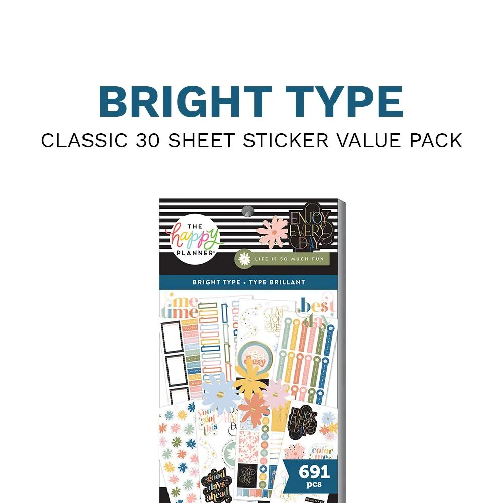 Happy Planner Bright Type stickers 30 feuilles 691 citations