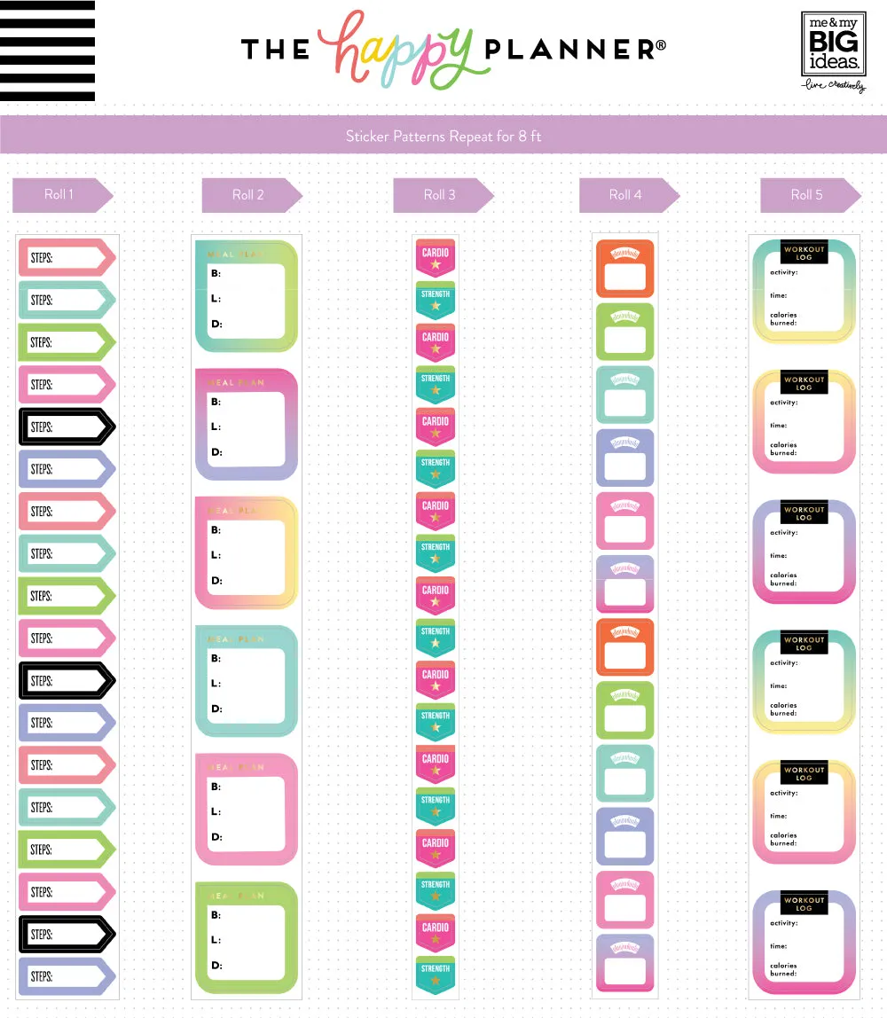 Me & My Big Ideas Fitness rouleau stickers sport 5 motifs