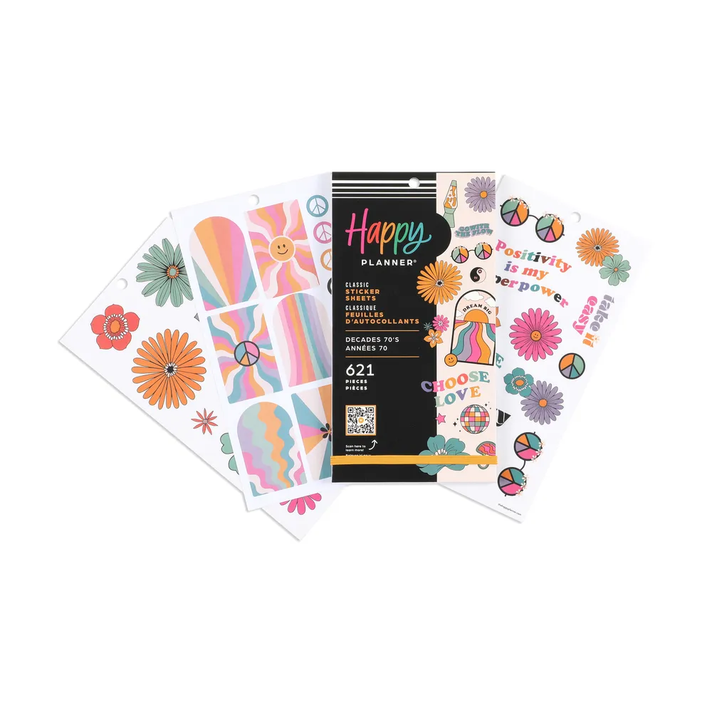 Happy Planner Decades 70s stickers agenda 30 planches 621 pièces