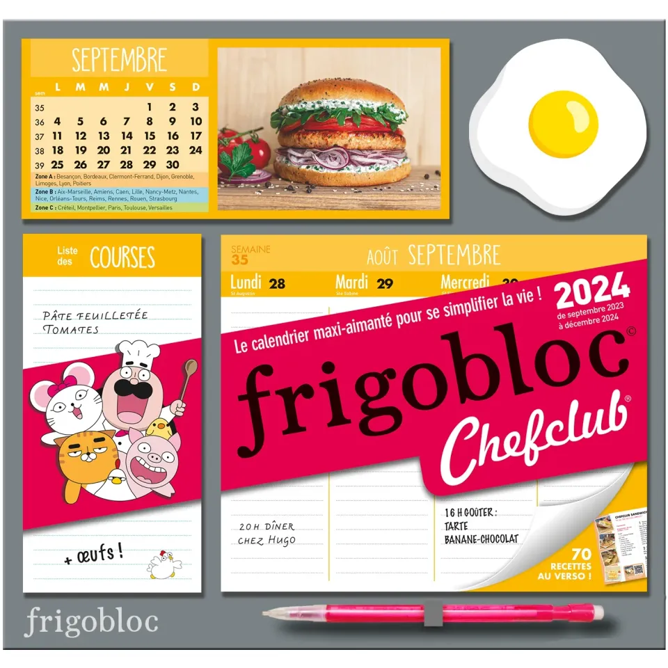 Frigobloc Hebdomadaire Chefclub 2024 calendrier familial aimanté