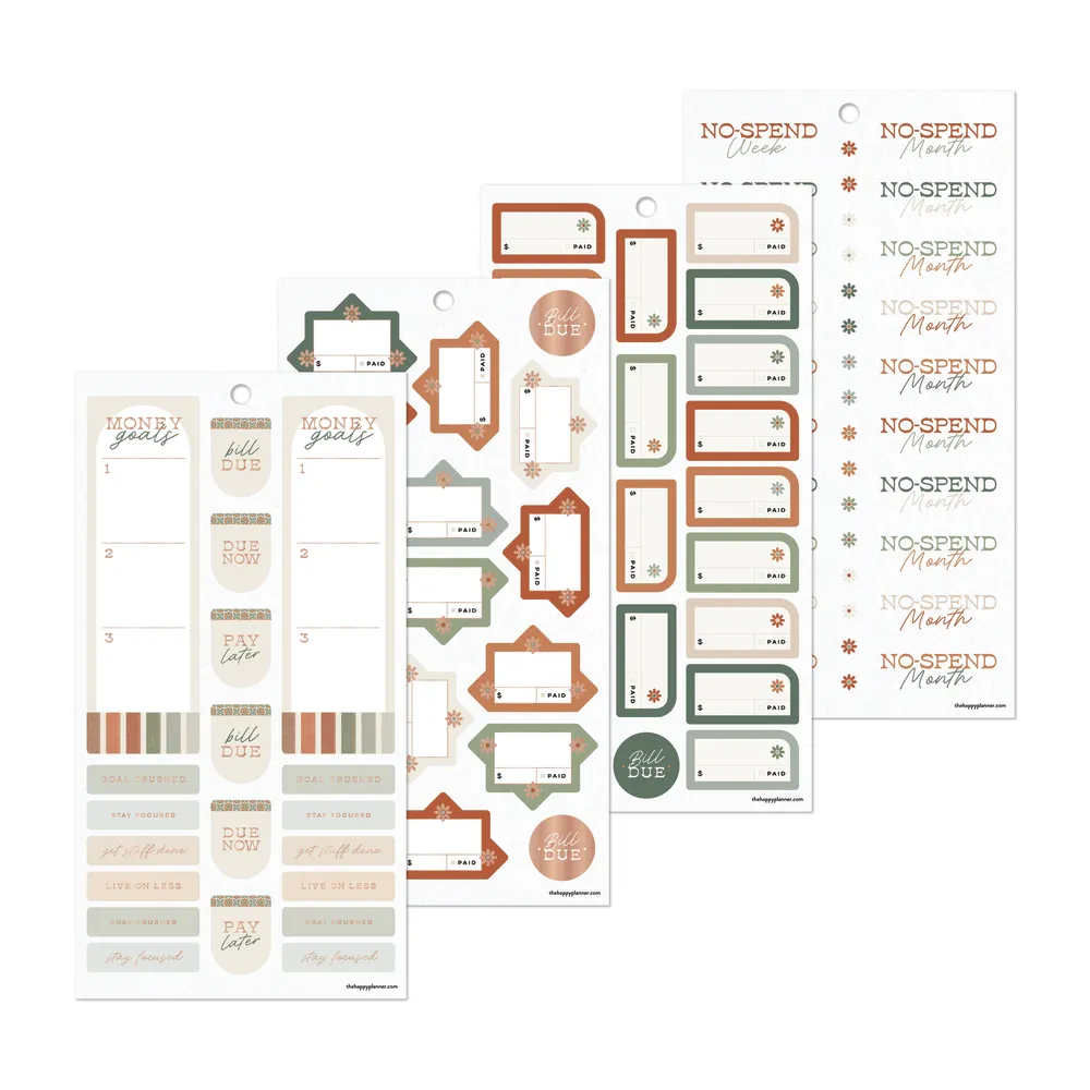 Happy Planner Sage & Terracotta Budget stickers 30 planches budget
