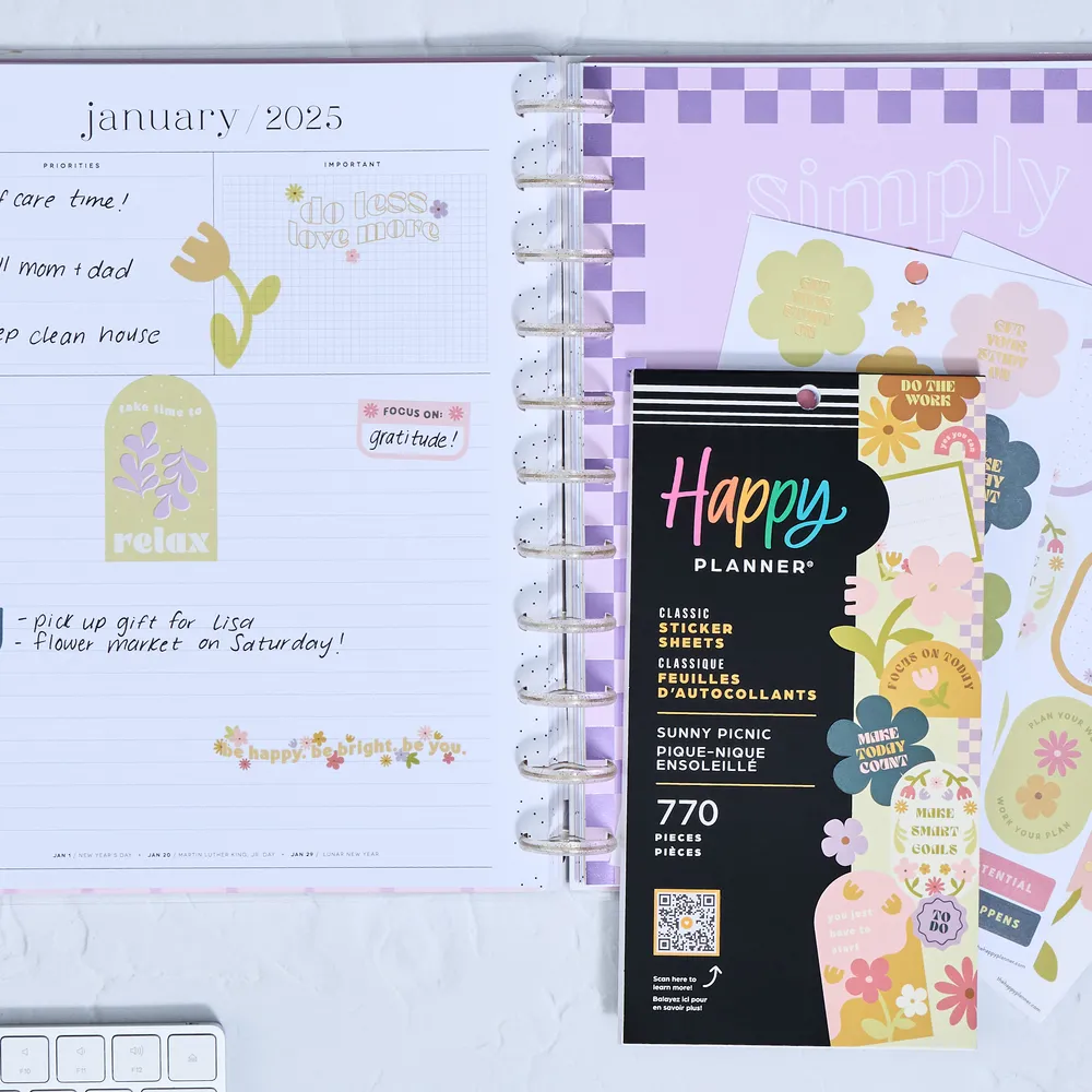 Happy Planner Sunny Picnic Student autocollants 770 pcs floral