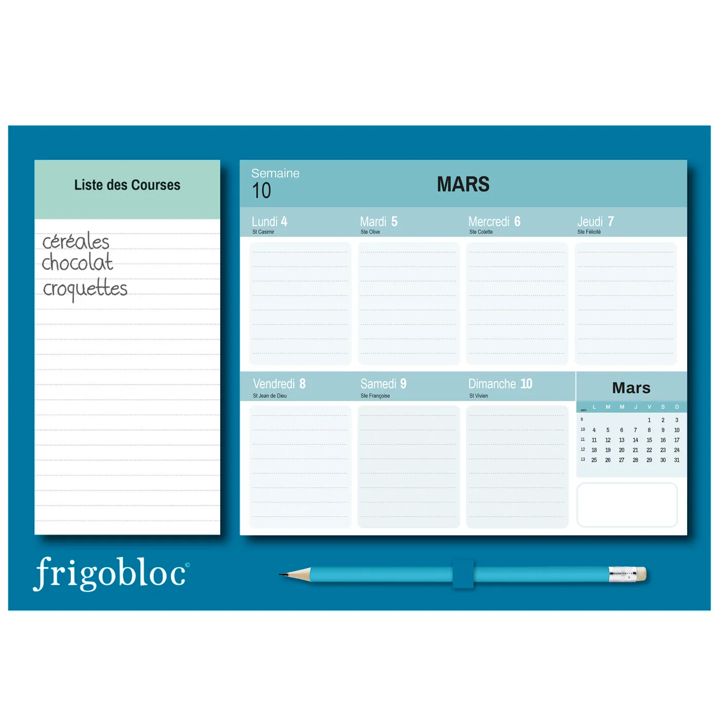 Mini Frigobloc Hebdomadaire 2025 Recettes calendrier aimanté