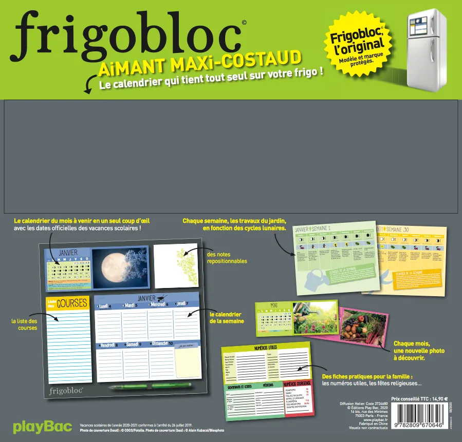 Frigobloc Jardiner avec la lune calendrier familial aimanté