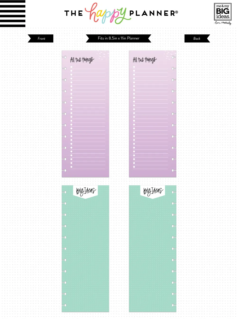 Happy Planner Colored Paper recharge papier Big 60 feuilles