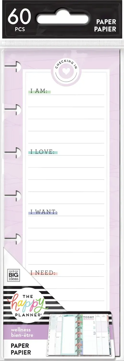 Happy Planner Wellness Mood Tracker recharge Mini 60 feuilles