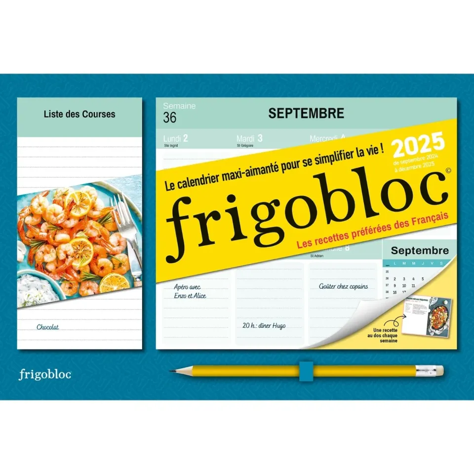Mini Frigobloc Hebdomadaire 2025 Recettes calendrier aimanté