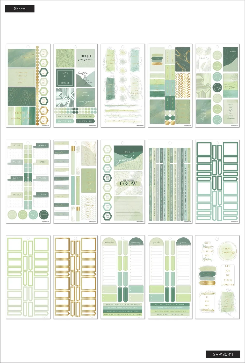Happy Planner Sage stickers x610 vert doré