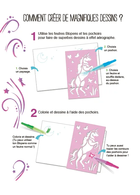 Frigobloc Blopens Au royaume des licornes cahier créatif 4 feutres