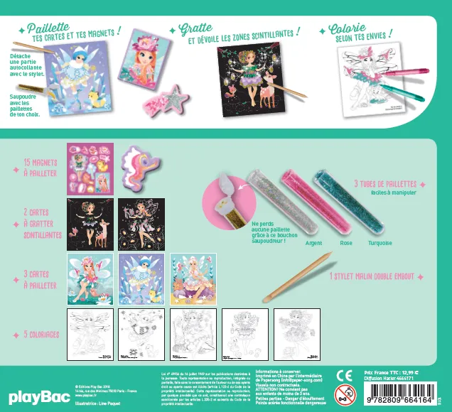 Frigobloc Mon atelier paillettes Fées coffret créatif 15 magnets