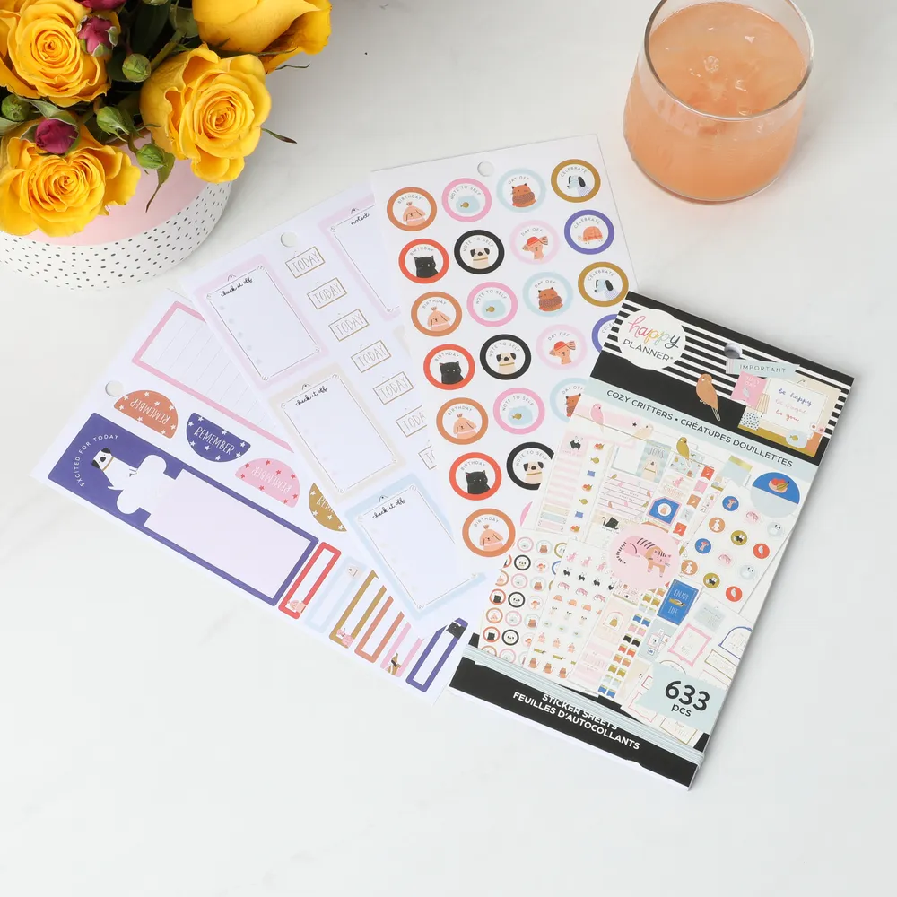 Happy Planner Cozy Pet Critters stickers 633 doré