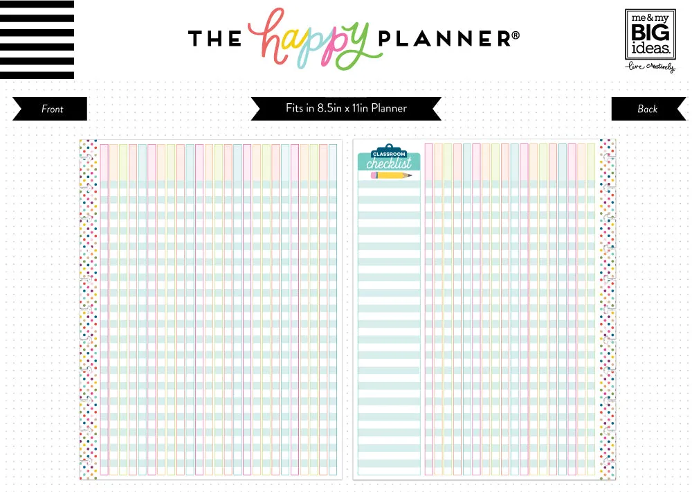 Happy Planner BIG recharge papier checklist professeur 40 feuilles