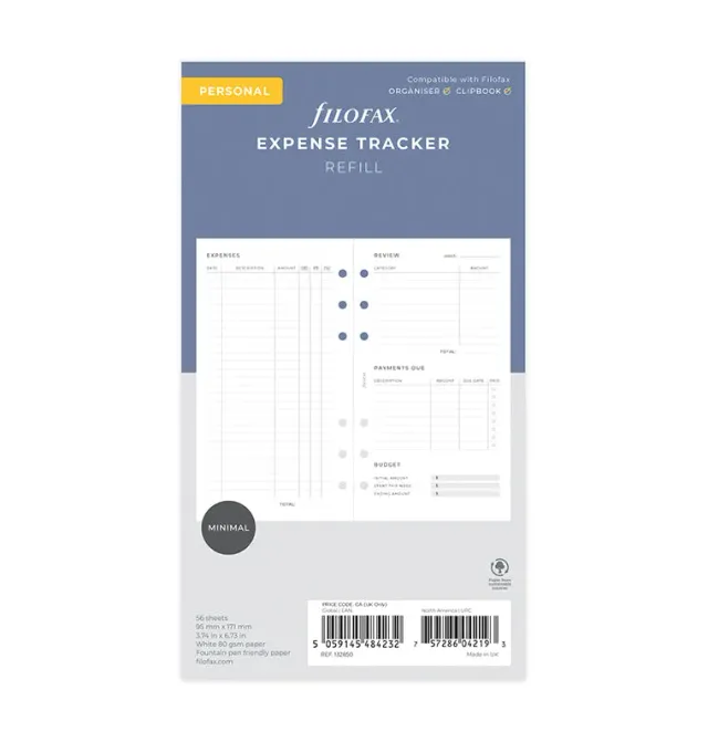 Filofax Minimal Expense Tracker recharge agenda Personal suivi dépenses