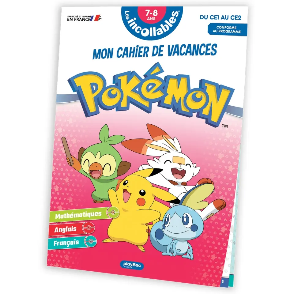 Incollables Pokémon CE1 au CE2 cahier de vacances 7-8 ans