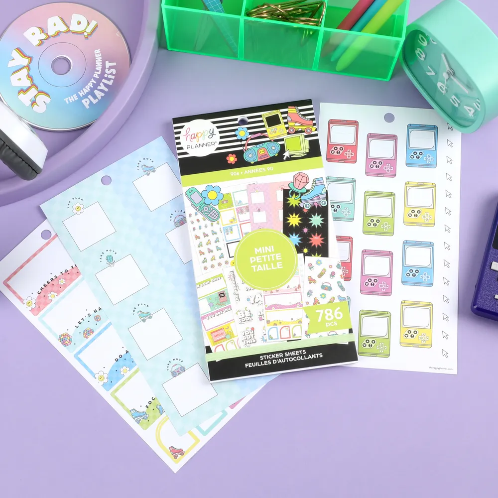 Happy Planner 90s Mini carnet stickers 786 rétro doré