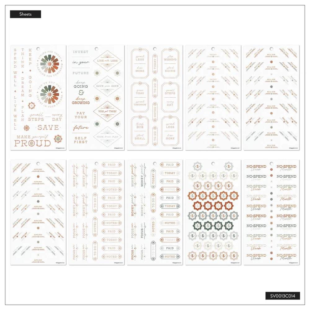 Happy Planner Sage & Terracotta Budget stickers 30 planches budget