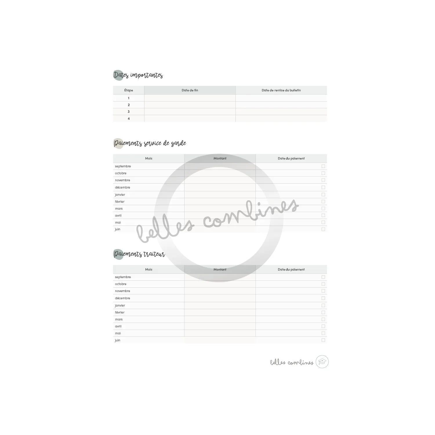 Les Belles Combines Infos scolaires fiche organisation française