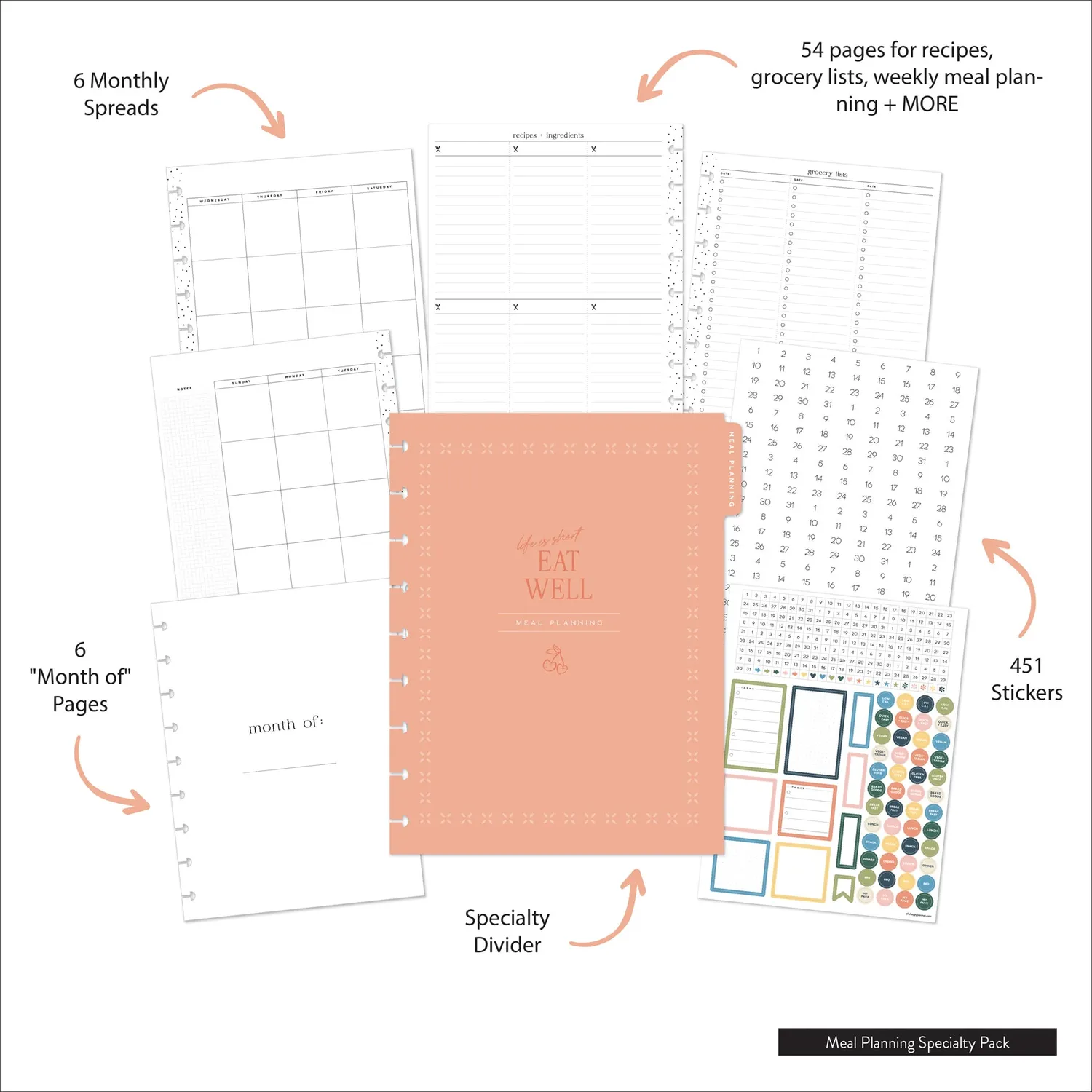 Happy Planner Meal Planning recharge Classic 6 mois menus