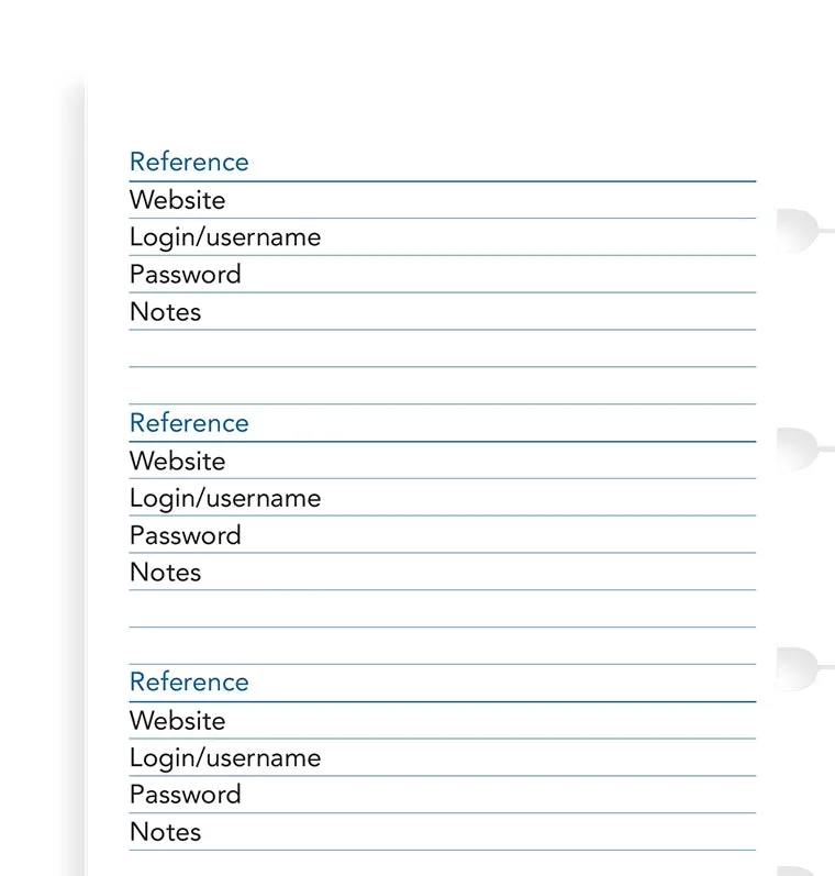 Filofax Classic Notebook Pocket recharge passwords