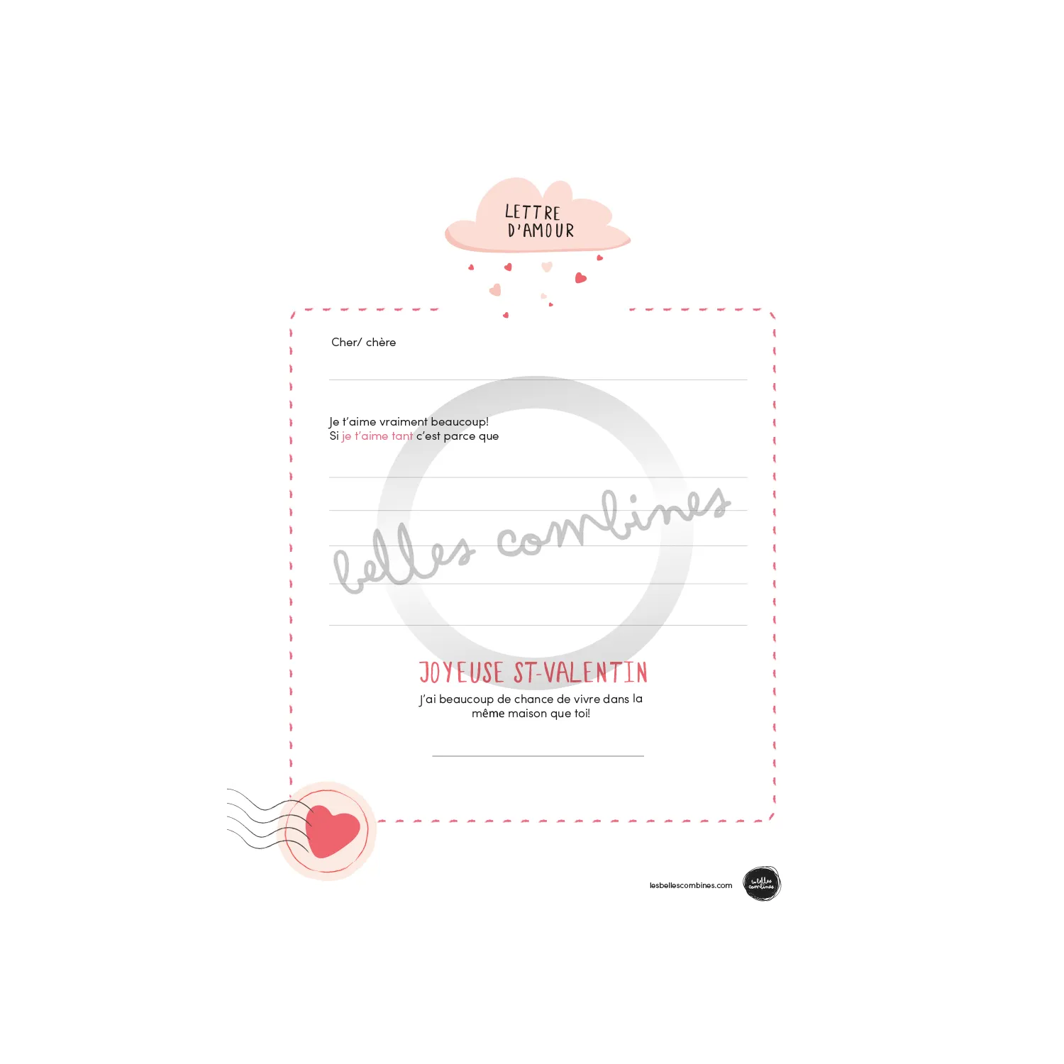 Les Belles Combines lettre d'amour fiche à compléter Saint-Valentin