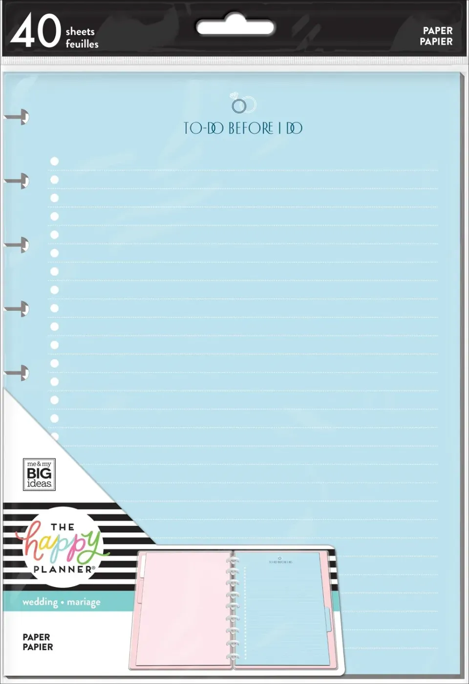 Happy Planner Wedding To Do recharge papier Classic mariage