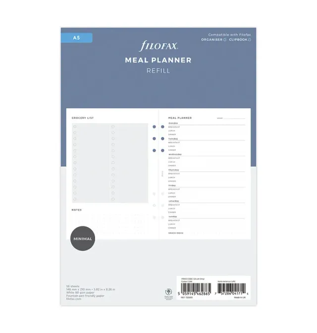 Filofax Classic A5 recharge organiseur meal planner 56 f
