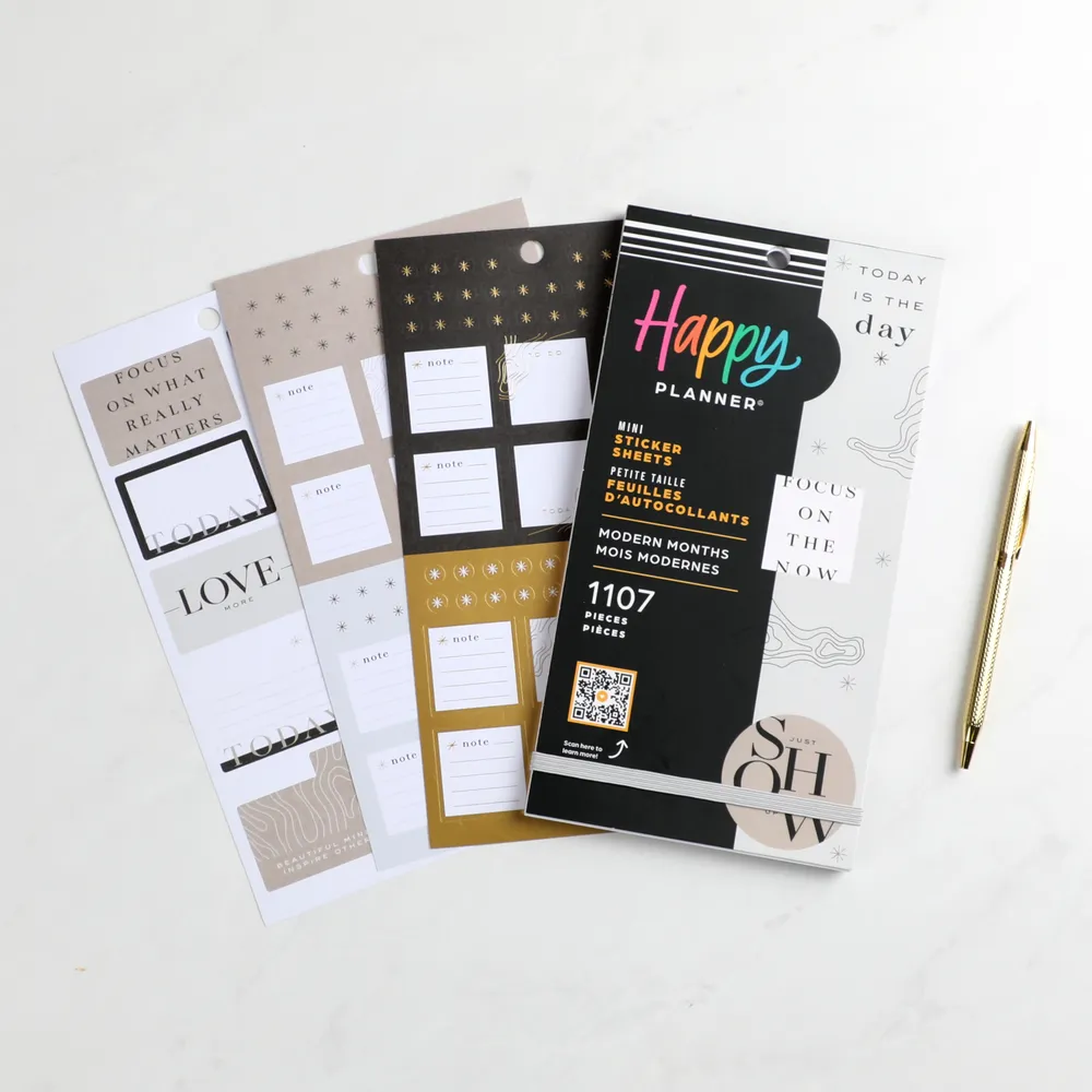 Happy Planner Modern Months Mini stickers 1107 noir et blanc