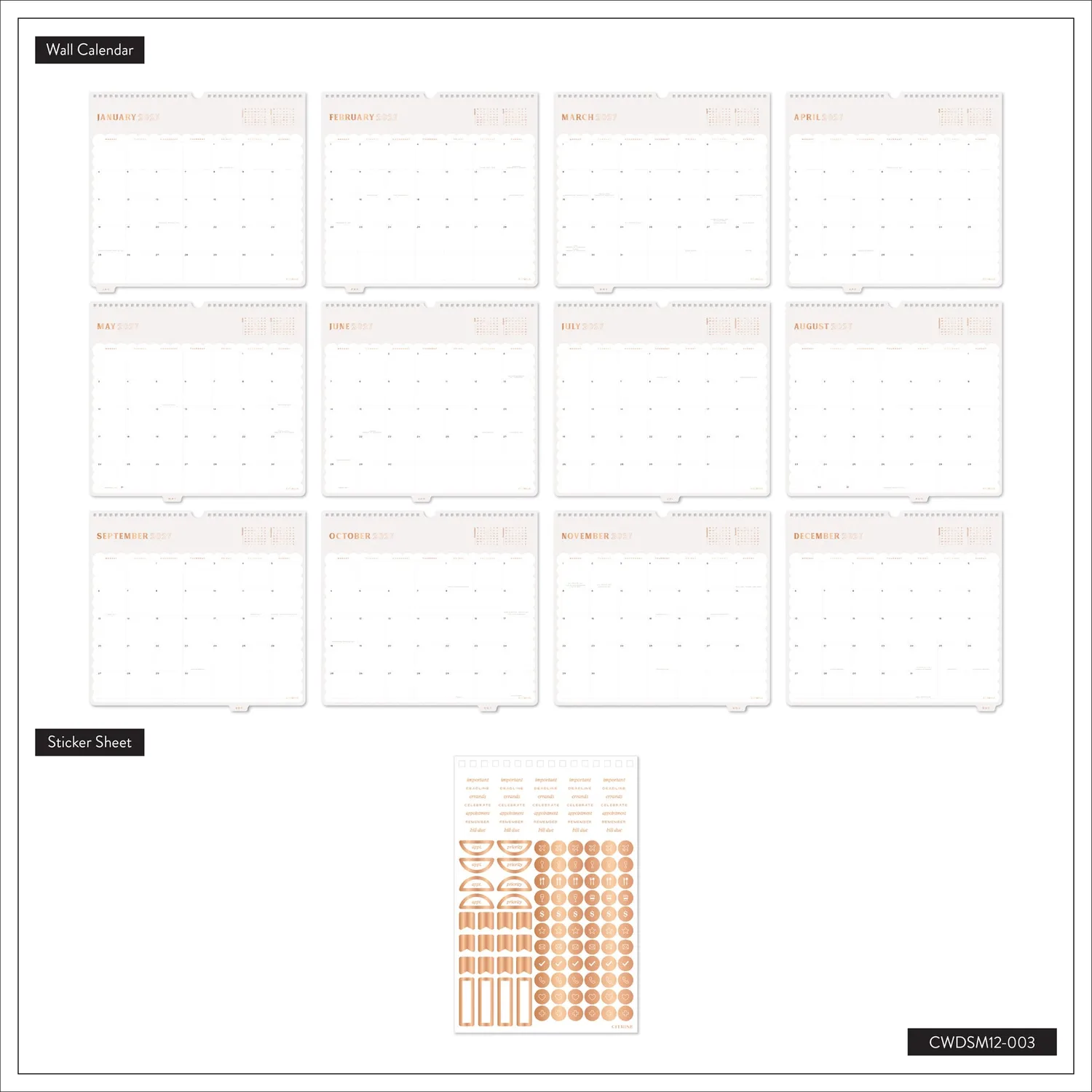 Me & My Big Ideas Coquette Citrine 2027 calendrier mural Small rose