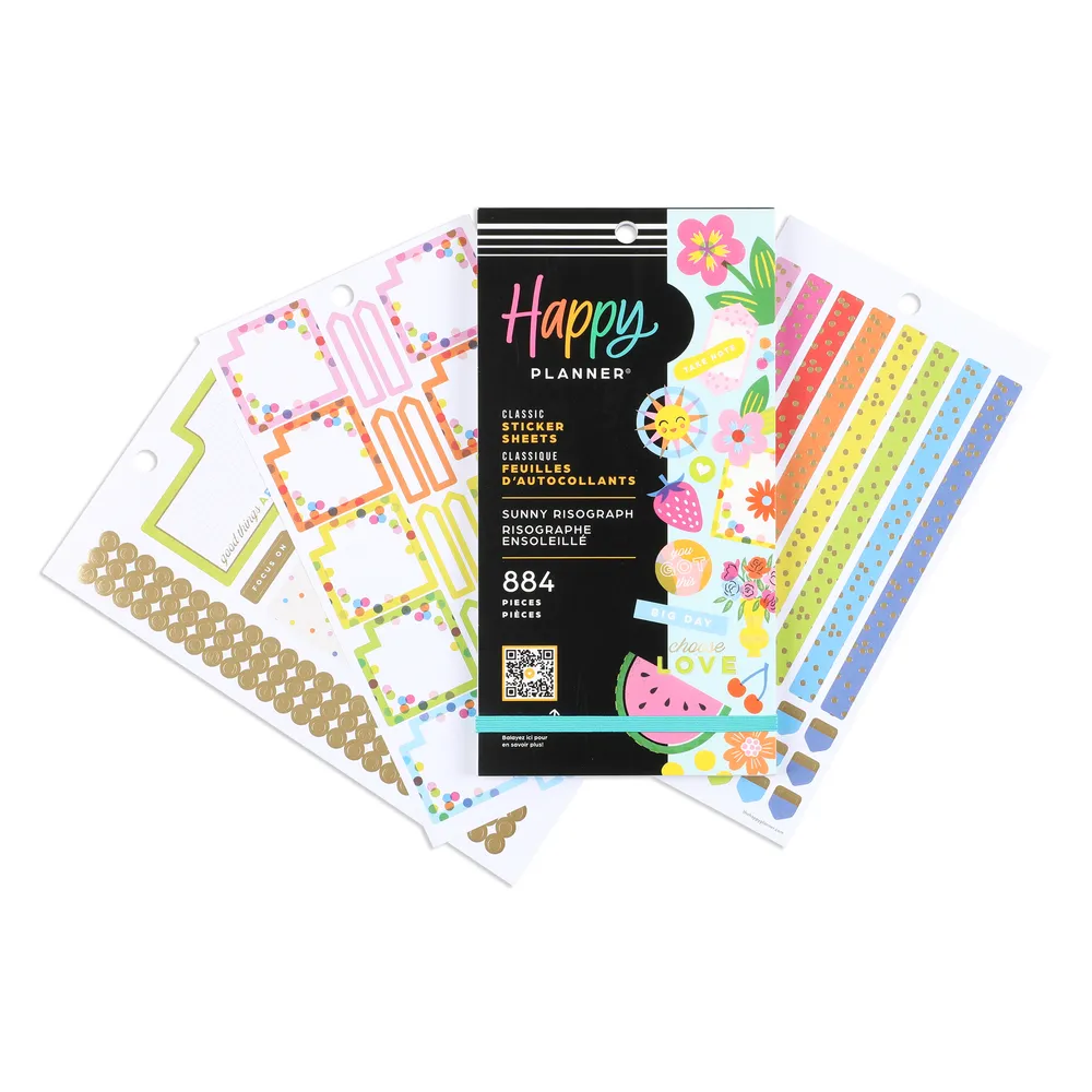 Happy Planner Sunny Risograph stickers 884 pièces 30 feuilles