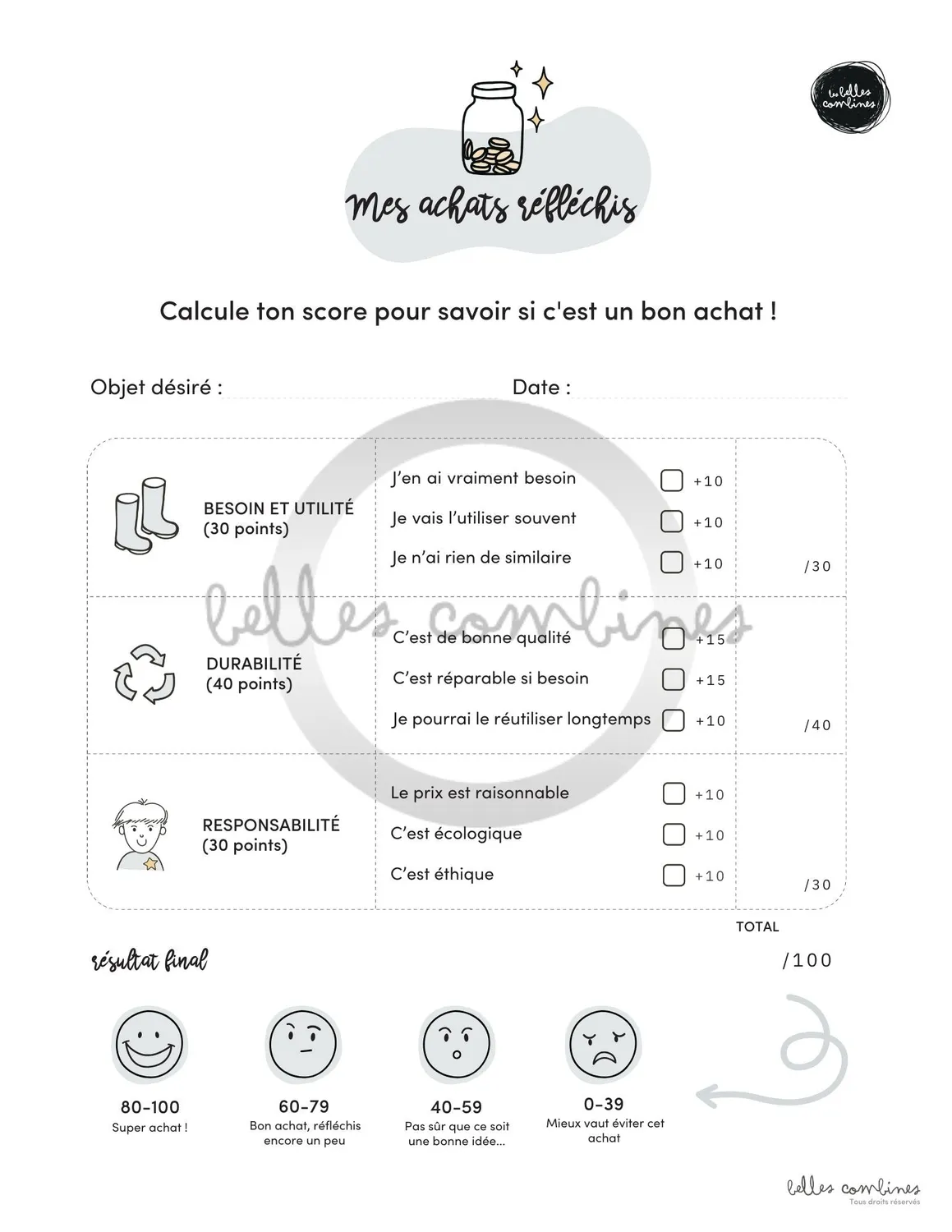 Les Belles Combines Mes achats réfléchis fiche à imprimer enfant