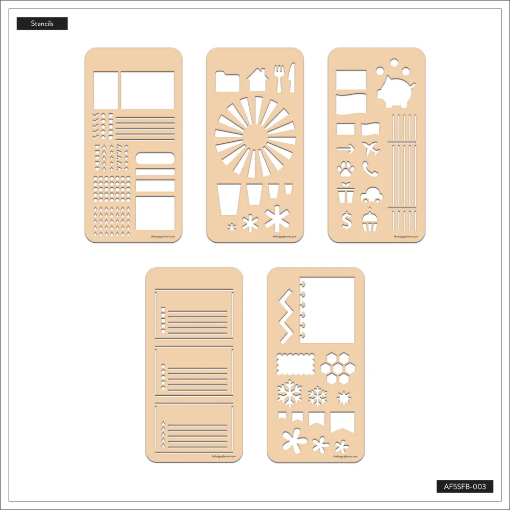 Happy Planner Trackers pochoir éventail 5 planches