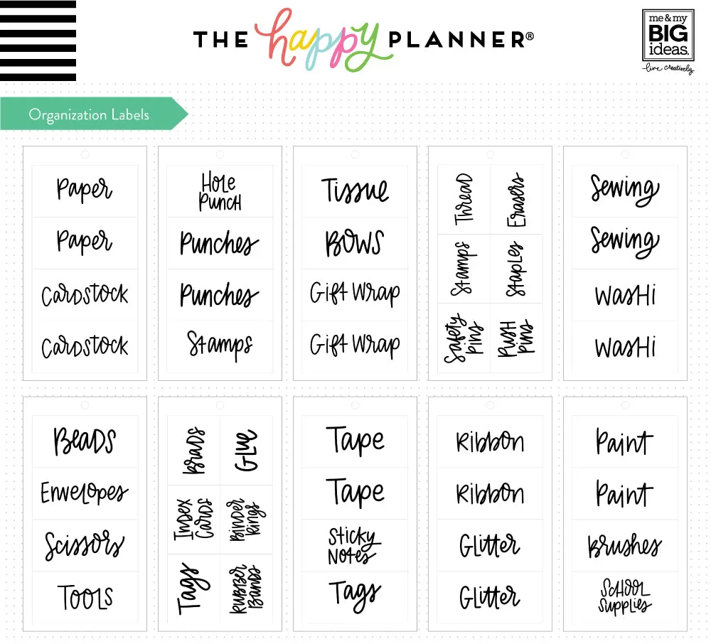 Happy Planner Craft Room étiquettes transparentes 88 pcs