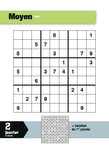 Frigobloc Année à bloc Sudoku 365 jours calendrier 4 niveaux