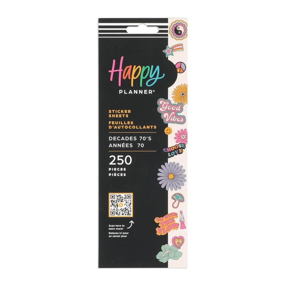 Happy Planner Decades 70s autocollants 8 feuilles rétro