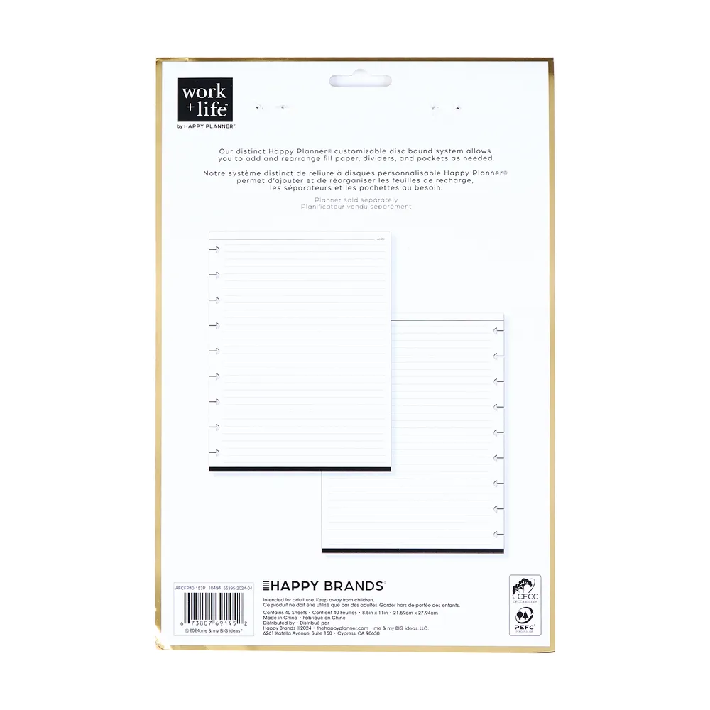 Happy Planner Work + Life Onyx recharge Classic pointillée 40 feuilles