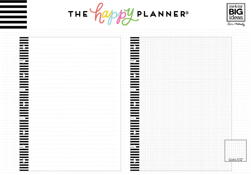 Happy Planner Note Graph B&W Stripes recharge Classic 40 feuilles