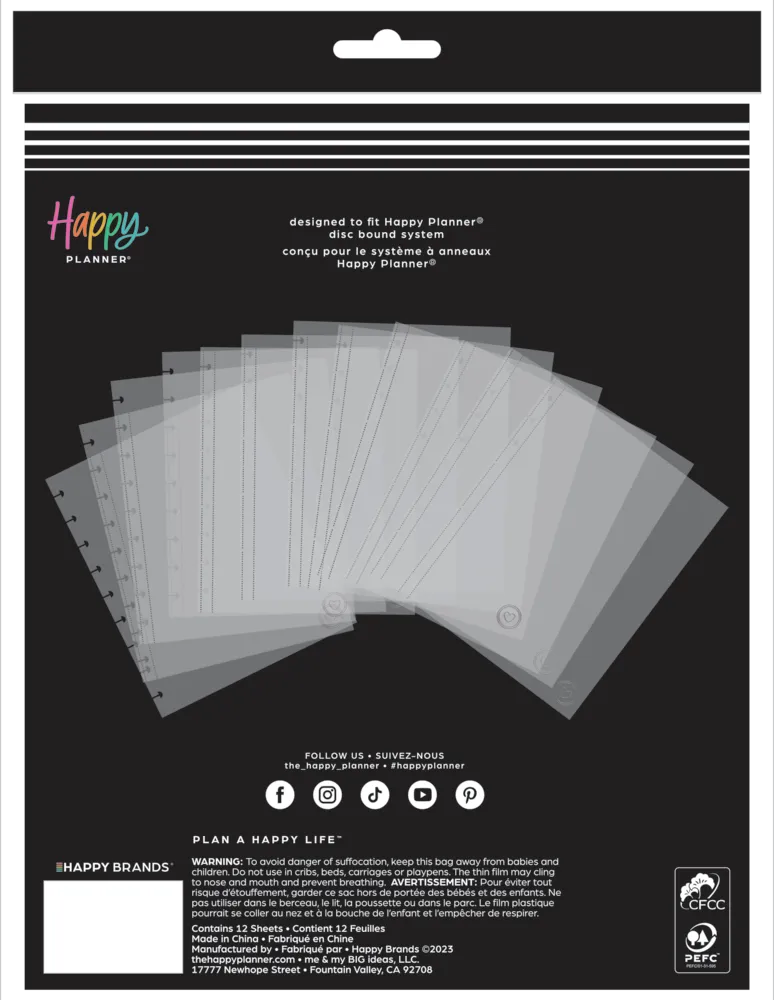 Happy Planner Everyday protège-pages Classic à anneaux x12