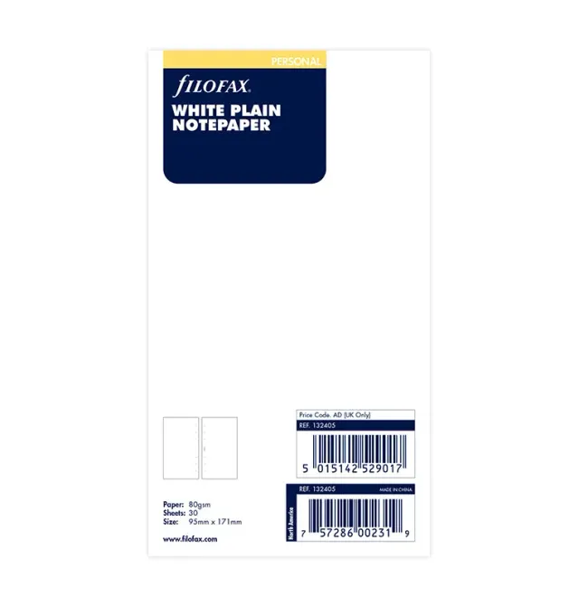 Filofax feuilles unies blanc Personal 30 feuilles