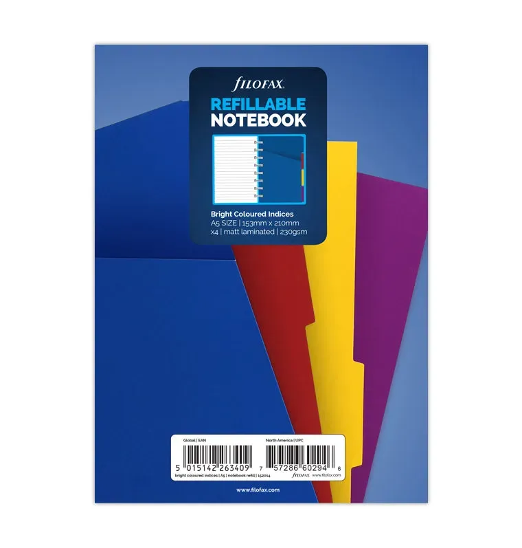 Filofax Notebook intercalaires couleurs A5 pour carnet à anneaux