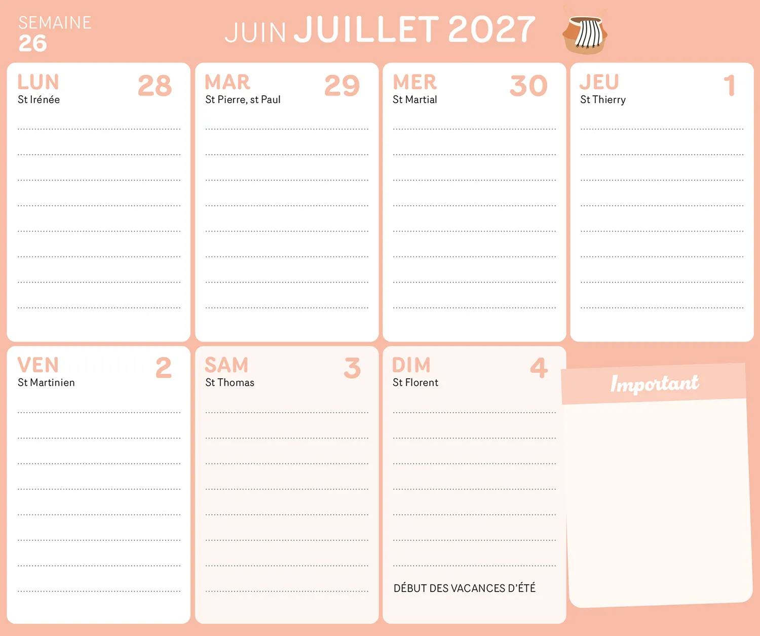 Frigobloc Hebdomadaire Maison Zen 2027 calendrier familial aimanté