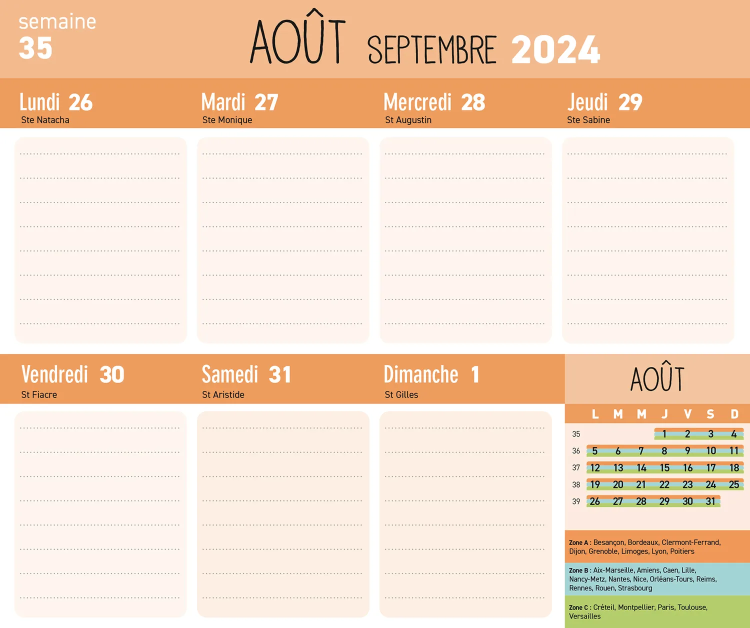 Frigobloc Hebdomadaire Compact 2025 calendrier familial frigo