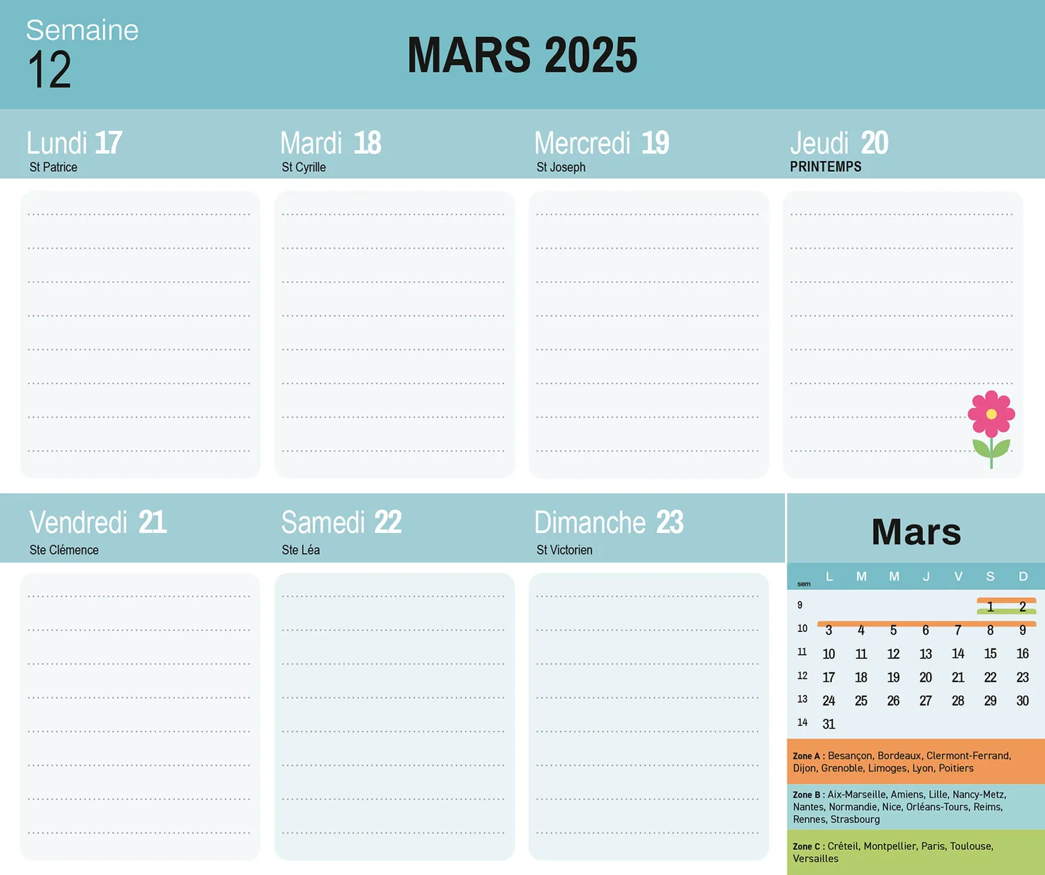 Mini Frigobloc Hebdomadaire 2025 Recettes calendrier aimanté