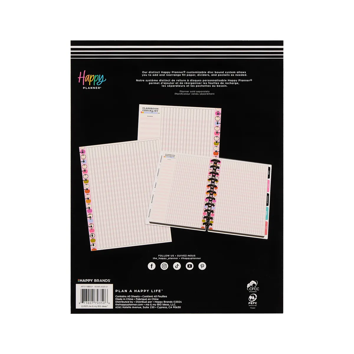 Happy Planner Mod Teacher Big feuilles checklist 40 à anneaux